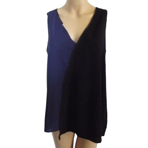 Express Tank Top Sz Medium Black Blue Mixed Fabric Mesh Trim Deep V-Neck shirt m - Picture 1 of 11